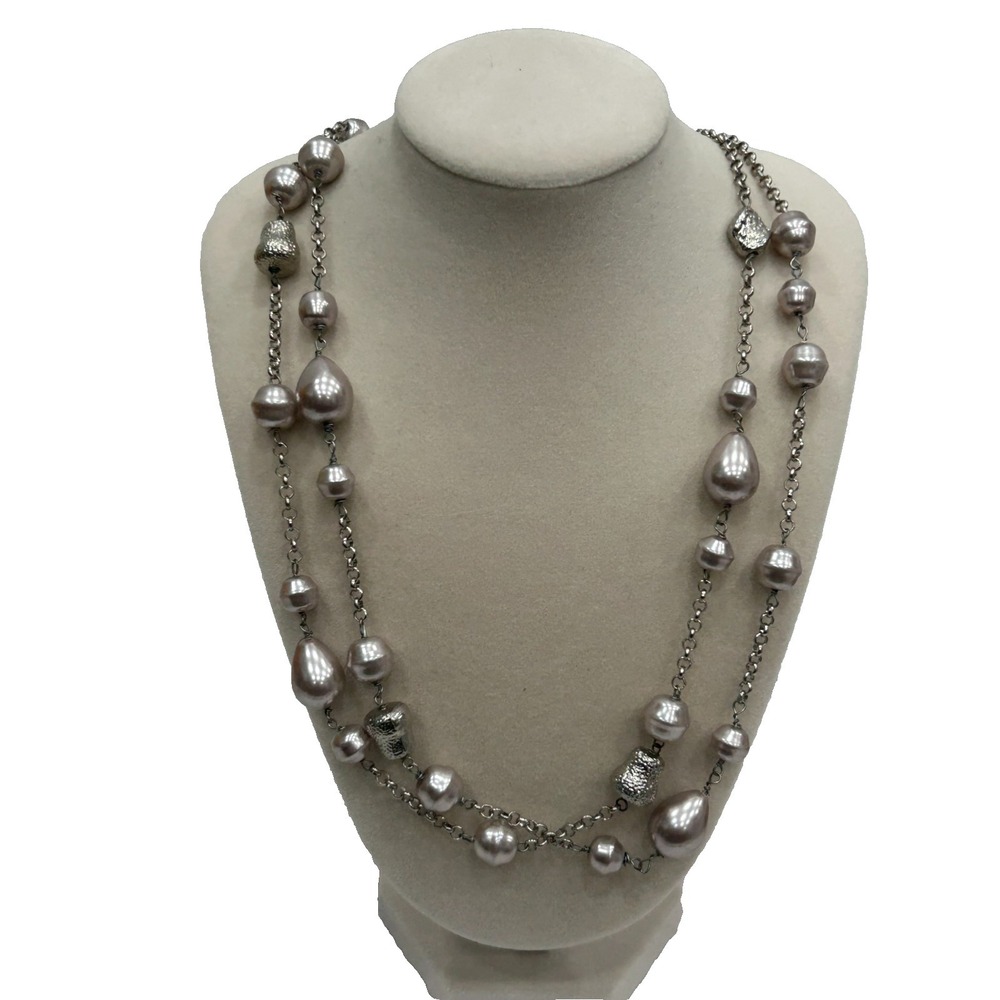 Talbots Womens Silver Tone Station Double Strand Necklace 30 Inch Layered Chain